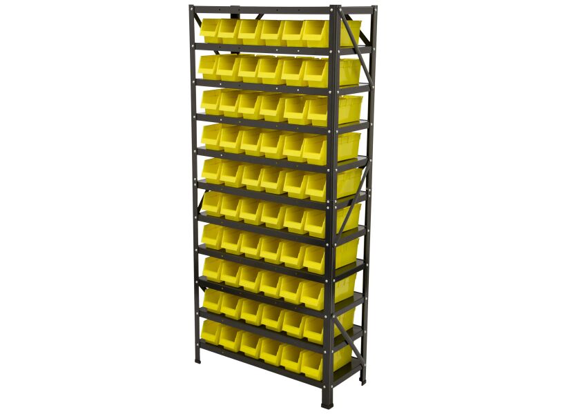 Kovový regál s plastovými boxmi, 60 ks - AH019342