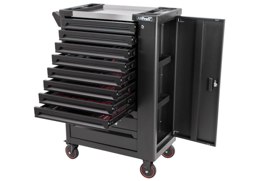 Dielenský vozík s náradím, 10 zásuviek a bočná skrinka, 350 ks - AH0710