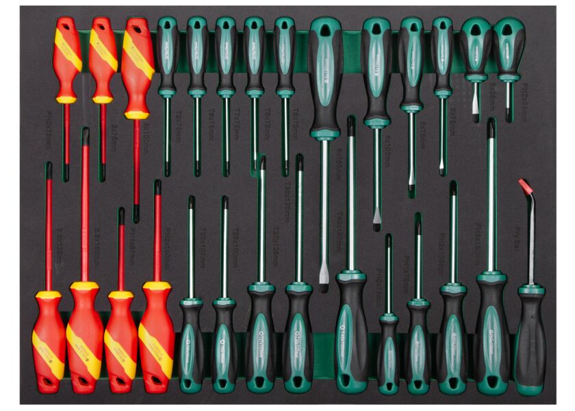Skrutkovače a VDE skrutkovače v penovej výplni, 28 ks - AH2347