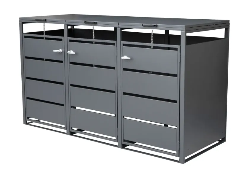 Kovový prístrešok na 3 popolnice, 2040 x 780 x 1150 mm - AH300300