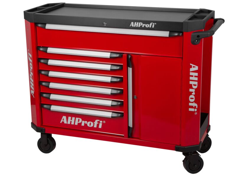 Červený široký dielenský vozík, 7 zásuviek - AH470071