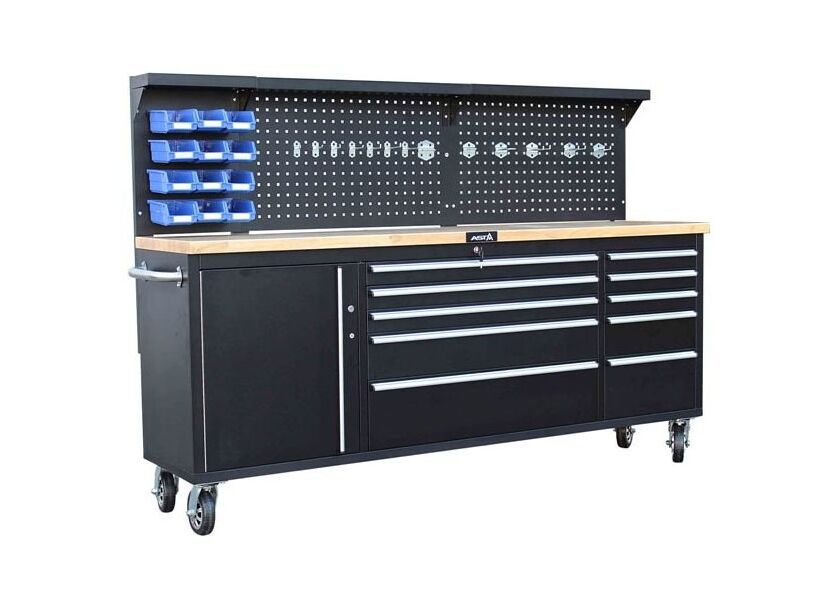 Pojazdný pracovný stôl s dierovanou doskou, 10 zásuviek - ATRUCK