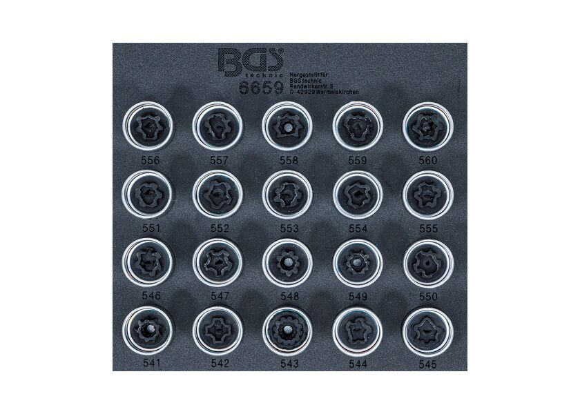 Sada kľúčov na bezpečnostné skrutky kolies v penovej výplni, VAG, 20 ks - B6659