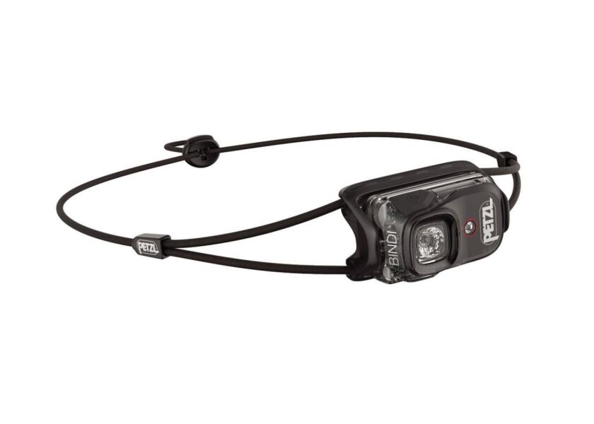 Čelové svietidlo PETZL Bindi s minimalistickým čiernym popruhom a kompaktným telom - E102AA00