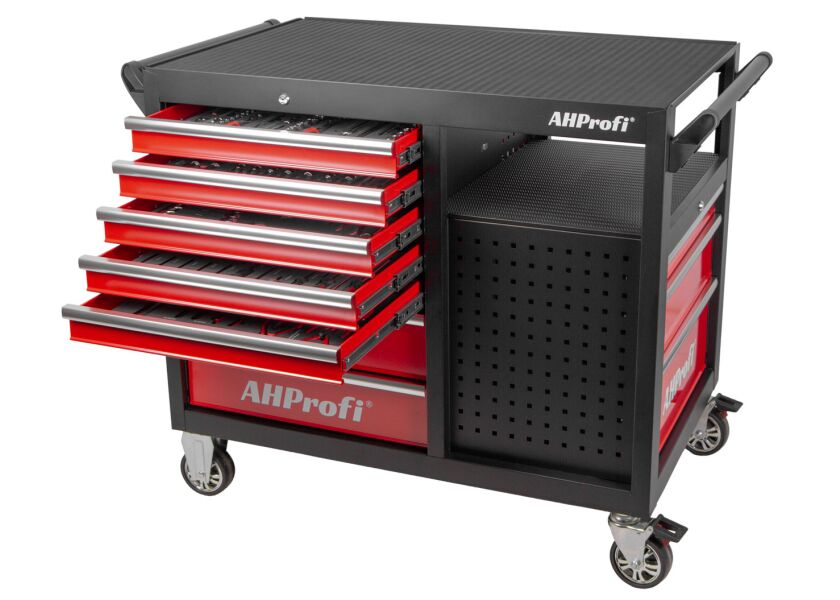 Dielenský vozík s náradím, 7 zásuviek, dierovaná doska - AH450101BAL