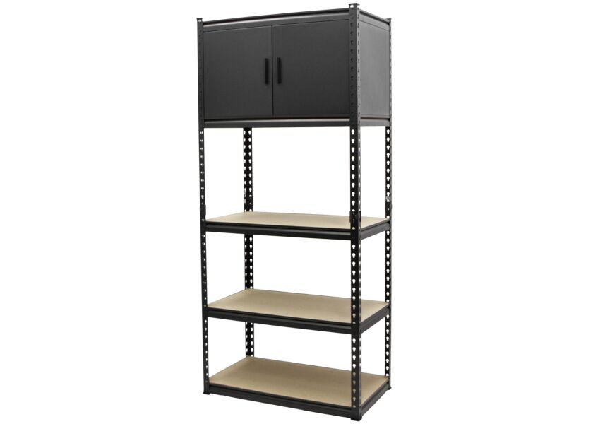 Policový regál, 3 police + horná skrinka, 815 x 465 x 1825 mm - AH034C