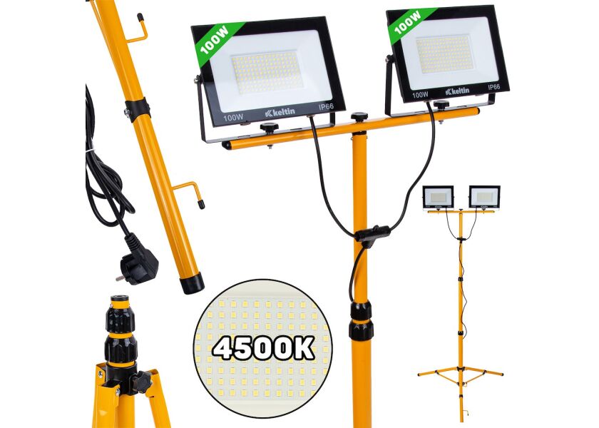LED reflektor Keltin 2x100W na teleskopickom stative s IP66 krytím – K02051
