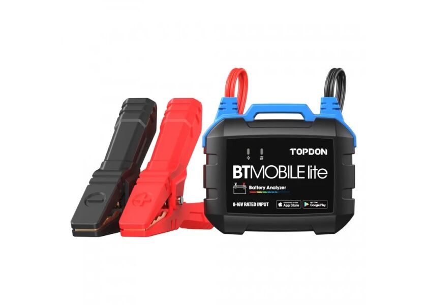 Tester autobatérie TOPDON BTMobile Lite s čiernym a červeným svorkovým káblom, TOPBTL