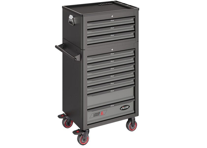 Dielenský vozík s nadstavbovým kufrom a náradím 344 dielov, 10 zásuviek, VIGOR 1000 - V4561