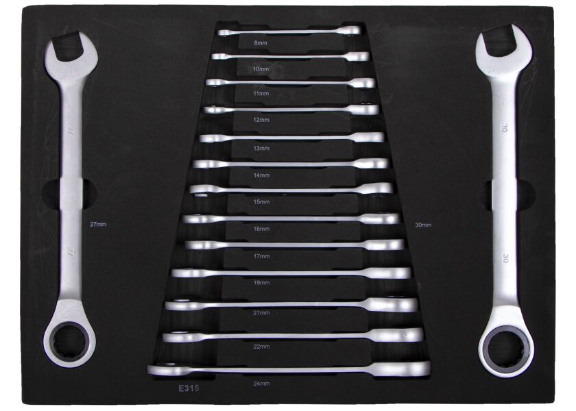 Sada 15 račňových očkoplochých kľúčov vo výplni do dielenských vozíkov - VV015RK01