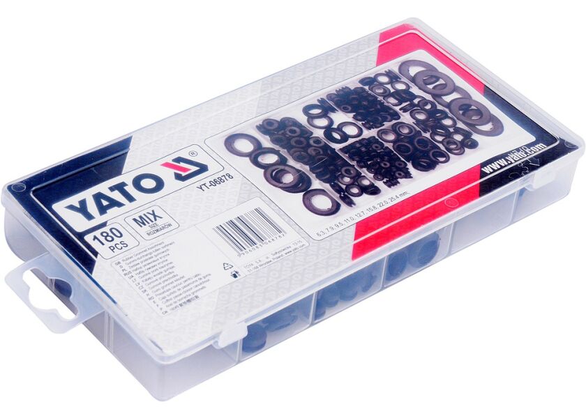 Plastový box so 180 ks gumových priechodiek rôznych veľkostí, YATO YT-06878