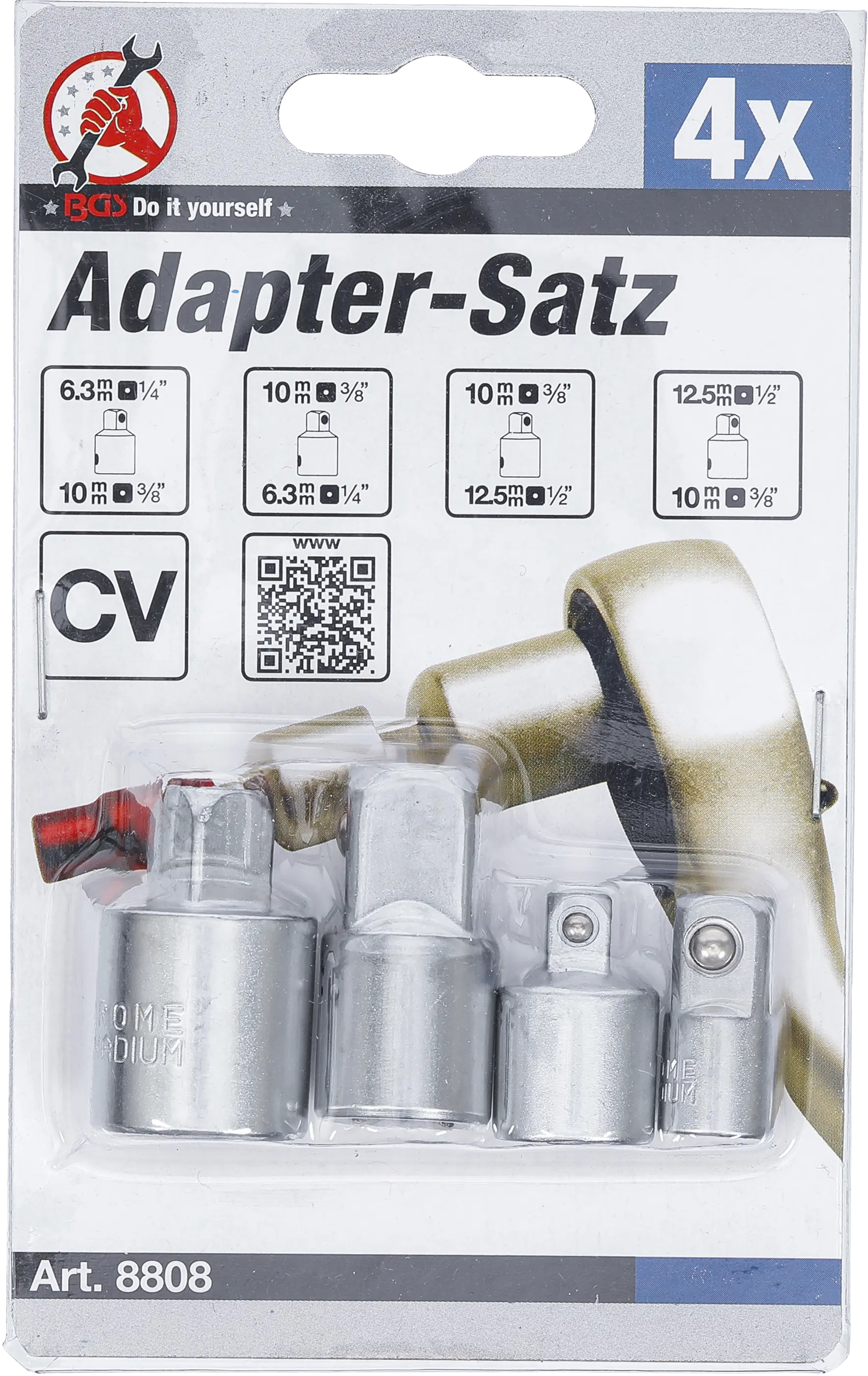 Balenie sady nástrčných redukcií BGS - B8808 Balenie sady nástrčných redukcií so štyrmi adaptérmi BGS - B8808