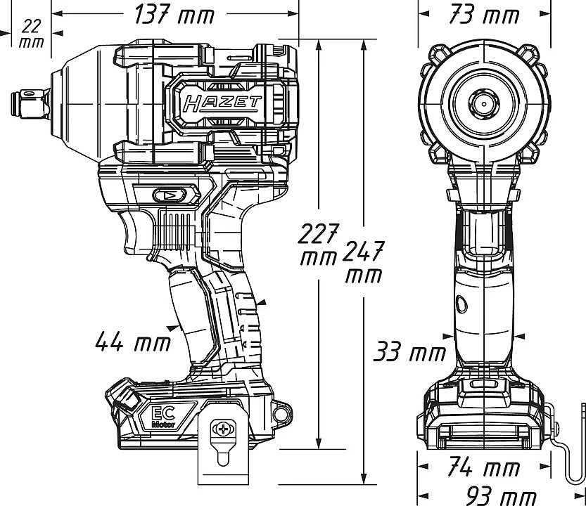 Technický výkres aku rázového uťahováka Hazet 9512-950 – HA265054 Technický výkres aku rázového uťahováka Hazet 9512-950 – HA265054