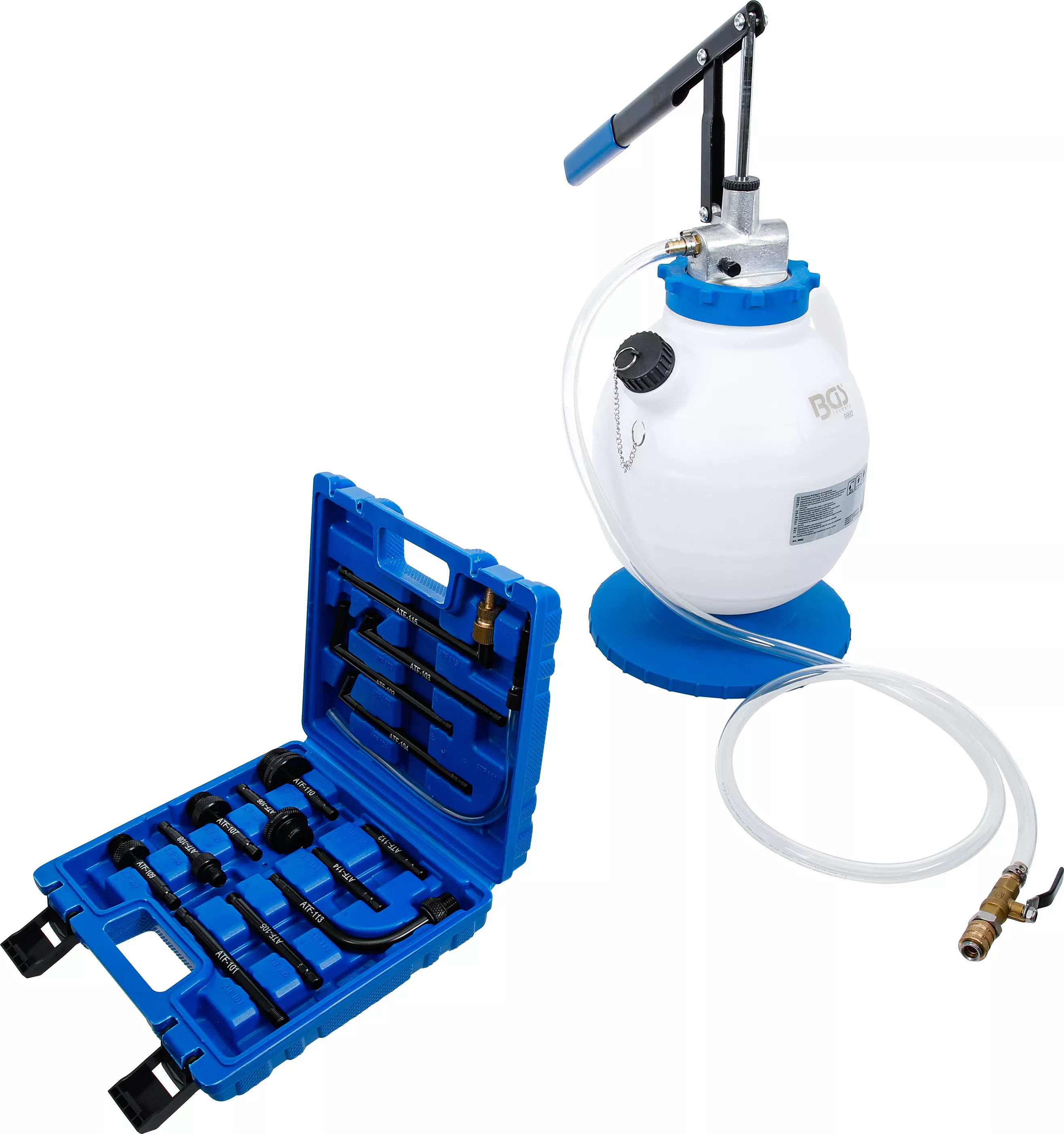 E-shop Plnička prevodového oleja s ručnou pumpou, s 8 adaptérmi, 7 l, BGS - B9992