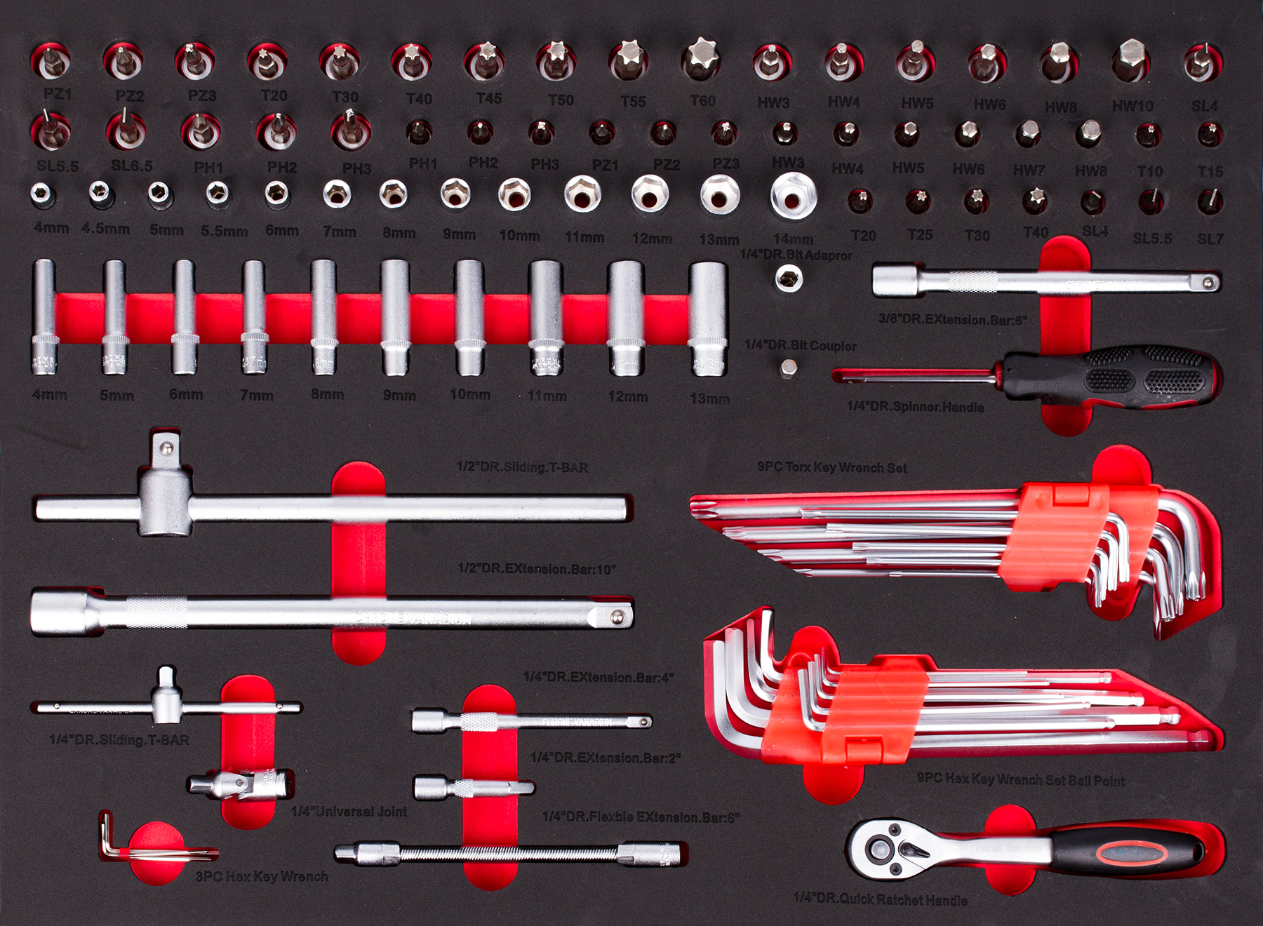 E-shop Gola sada vo výplni do dielenského vozíka, 1/4", 97 ks - AH12449-SB