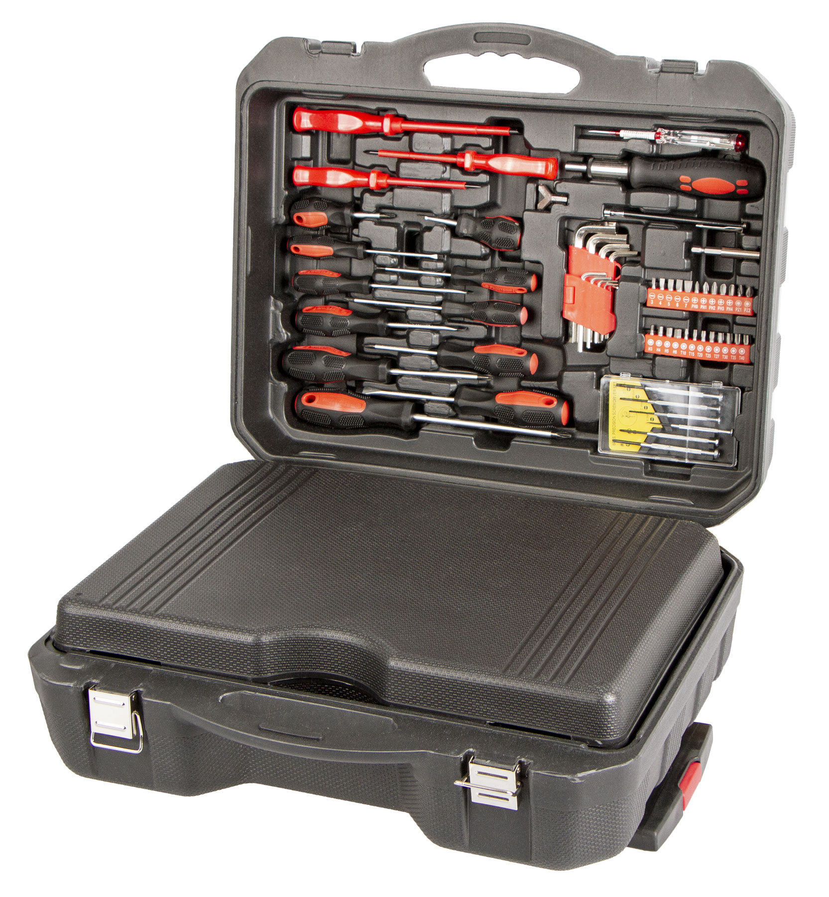 Skrutkovače, bity, imbusy a príslušenstvo v samostatnom plate Detail plata so skrutkovačmi, bitmi a imbusmi – kufor AH187015