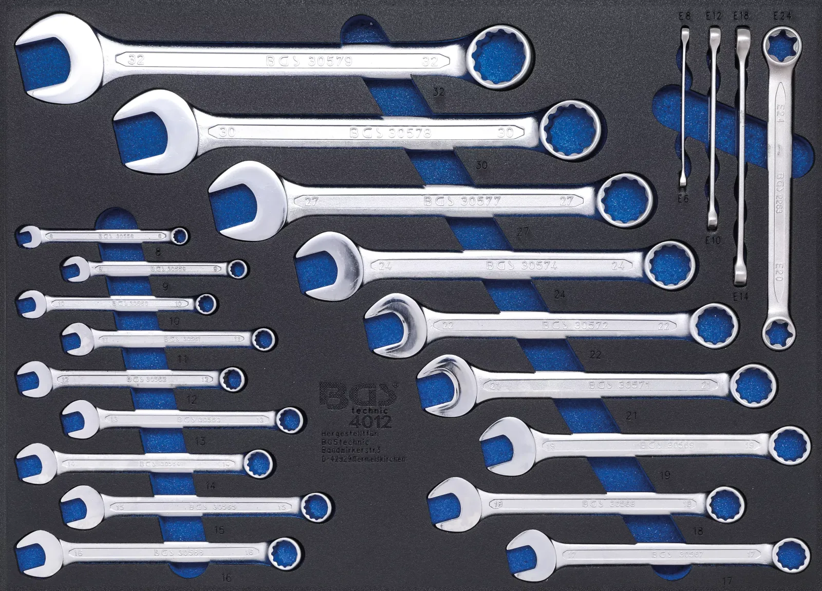 E-shop Sada kľúčov v penovej výplni, 8 - 32 mm, E8 - E24, 22 ks - B4012