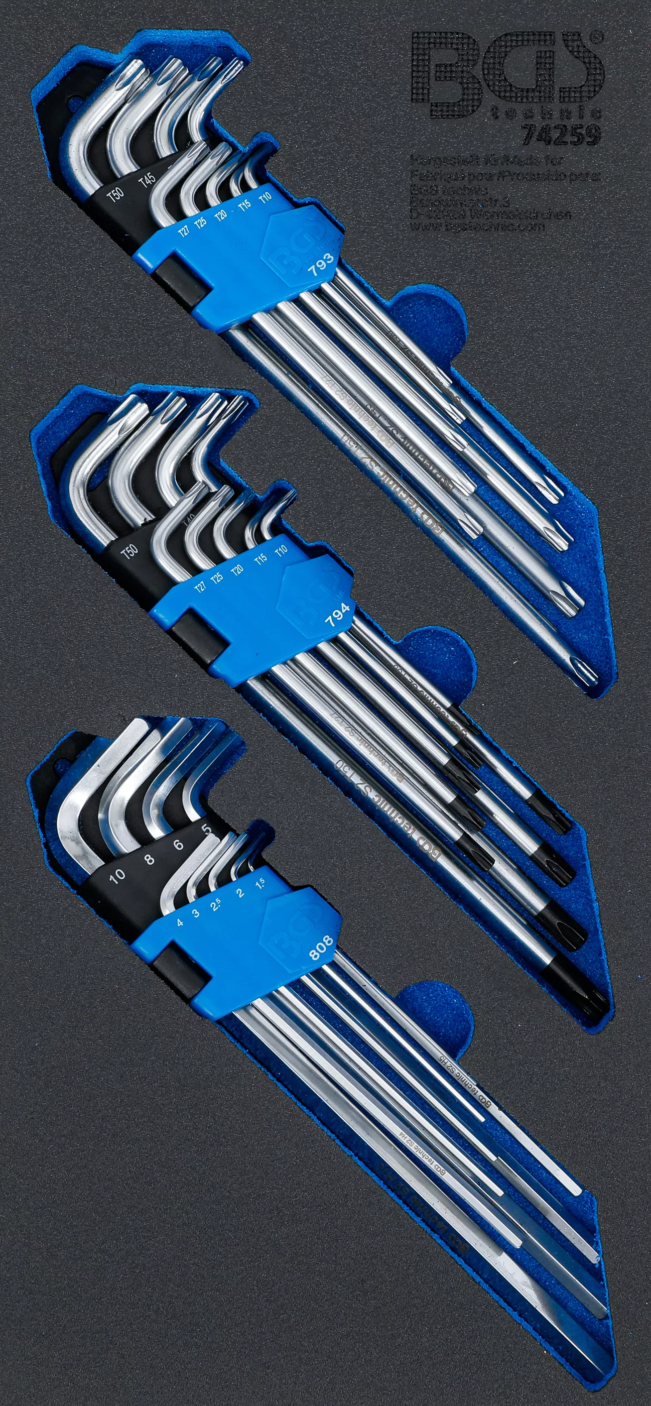E-shop Sada Imbus a Torx kľúčov v penovej výplni, extra dlhé, 27 ks - BGS 74259