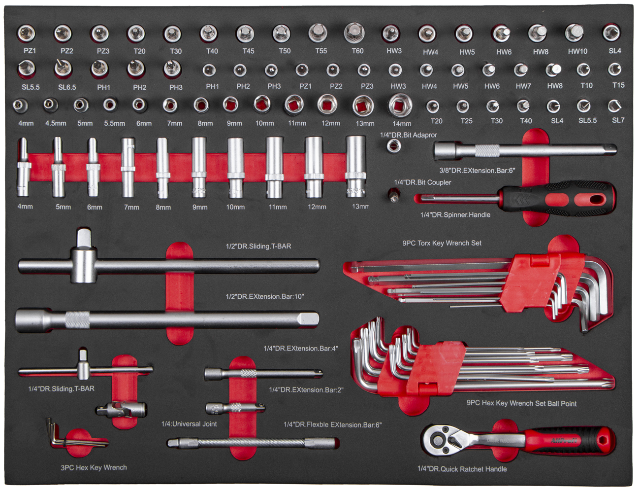 Gola sada 1/4 vo vložke do dielenských vozíkov, 97 dielov