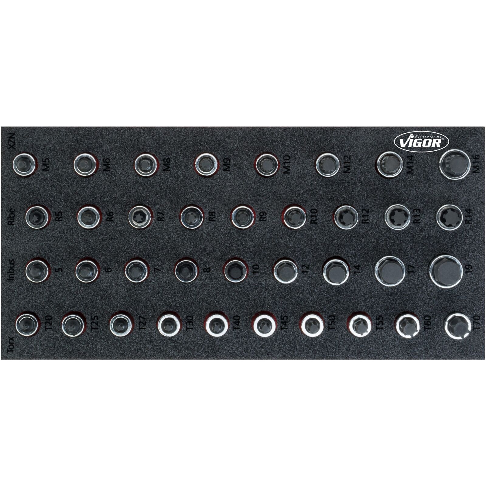 Nástrčné hlavíc s bitmi v penovej výplni, 1/2", 36 ks, VIGOR – V5099