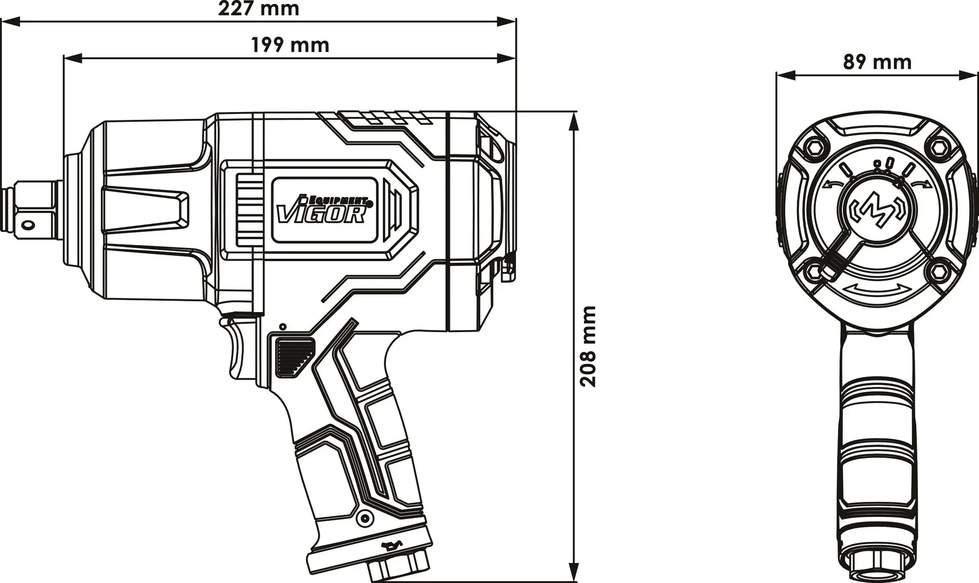 Schéma pneumatického uťahováka V6900 – detail Technický nákres rázového uťahováka Vigor V6900