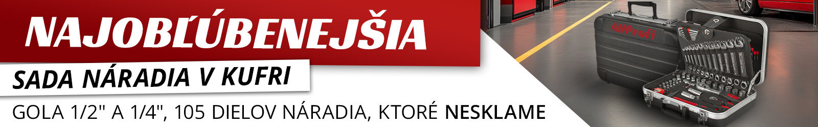 Sada náradia v kufri s golou 1/2 a 1/4, 105 dielov Sada náradia v kufri s golou 1/2 a 1/4, 105 dielov - AH803105
