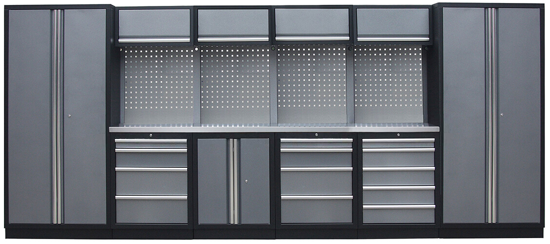 Zostava 21 ks dielenského nábytku PROFI GREY s nerezovou pracovnou doskou Zostava 21 ks dielenského nábytku PROFI GREY s nerezovou pracovnou doskou