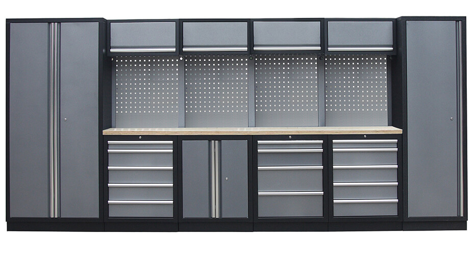 Zostava 21 ks dielenského nábytku PROFI GREY s drevenou pracovnou doskou Zostava 21 ks dielenského nábytku PROFI GREY s drevenou pracovnou doskou