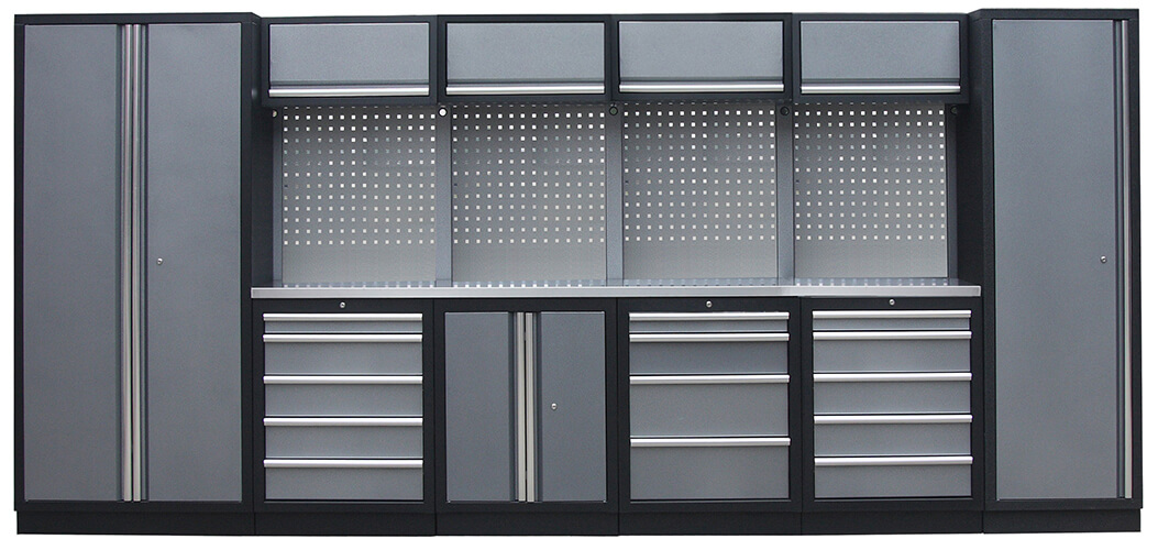 Zostava 21 ks dielenského nábytku PROFI GREY s nerezovou pracovnou doskou Zostava 21 ks dielenského nábytku PROFI GREY s nerezovou pracovnou doskou