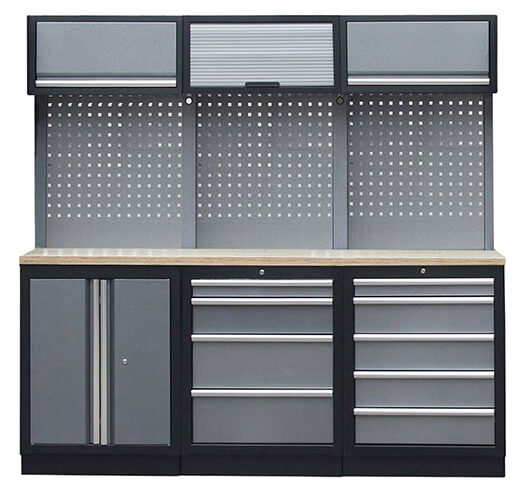 Zostava 14 ks dielenského nábytku PROFI GREY s drevenou pracovnou doskou Zostava 14 ks dielenského nábytku PROFI GREY s drevenou pracovnou doskou