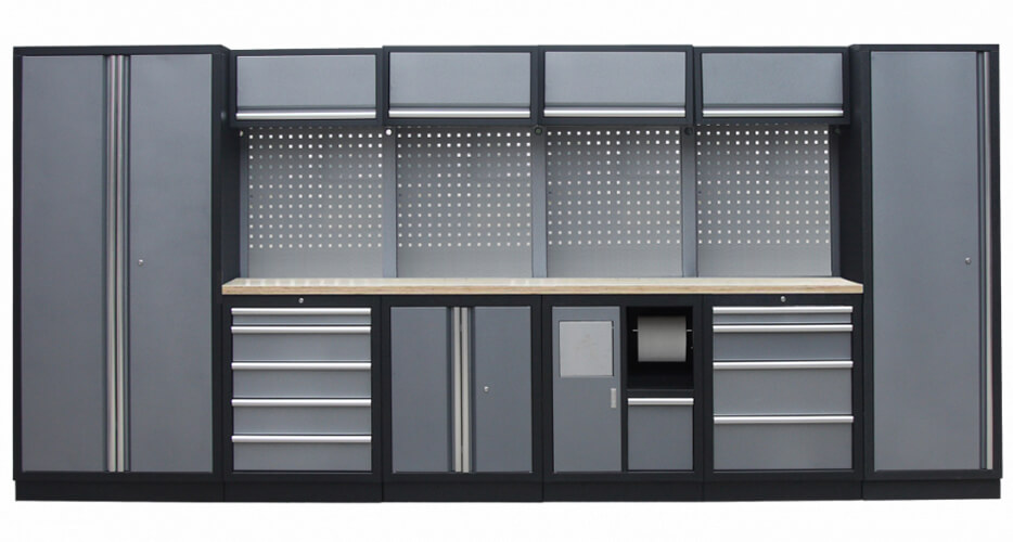 Zostava 21 ks dielenského nábytku PROFI GREY s drevenou pracovnou doskou Zostava 21 ks dielenského nábytku PROFI GREY s drevenou pracovnou doskou