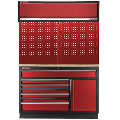 Zostava 4 ks dielenského nábytku PROFI RED s drevenou pracovnou doskou Zostava 8 ks dielenského nábytku PROFI RED s drevenou pracovnou doskou