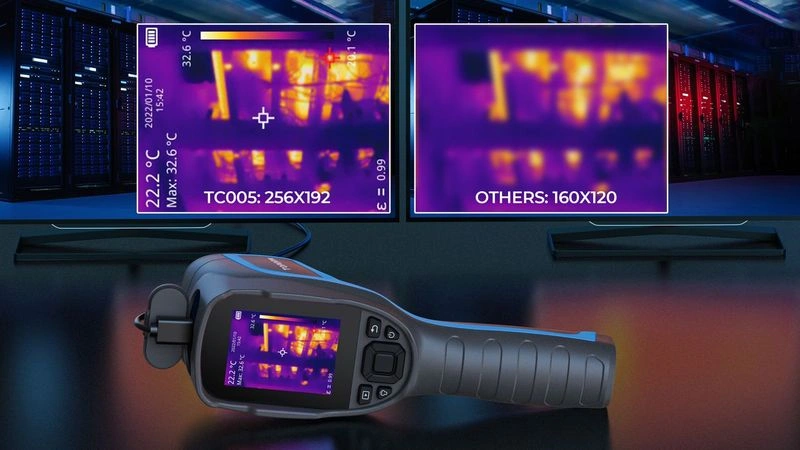 Porovnanie termokamery TOPDON TC005 s inými kamerami na obrazovkách